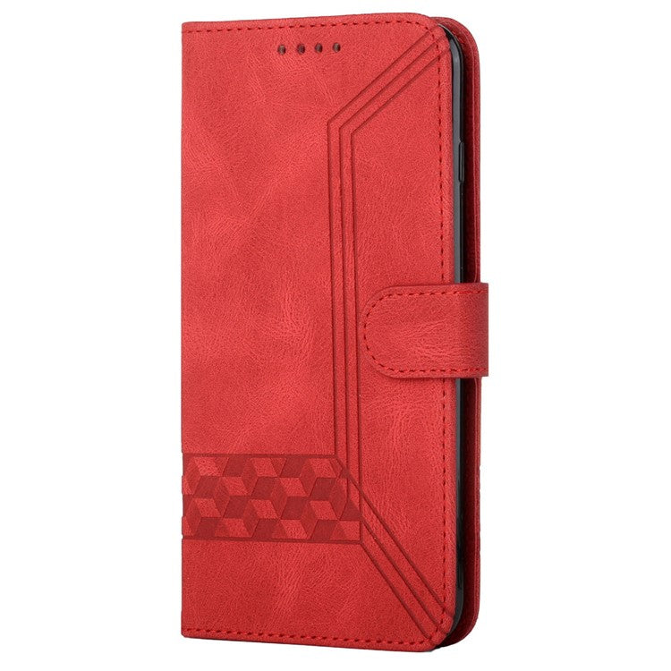 YX 0010  Leather Protective Case Compatible for Google Pixel 6 Supporting Stand Wallet Feature Shockproof Rhombus and Lines Imprinting Skin-touch Feel Phone Shell - Red