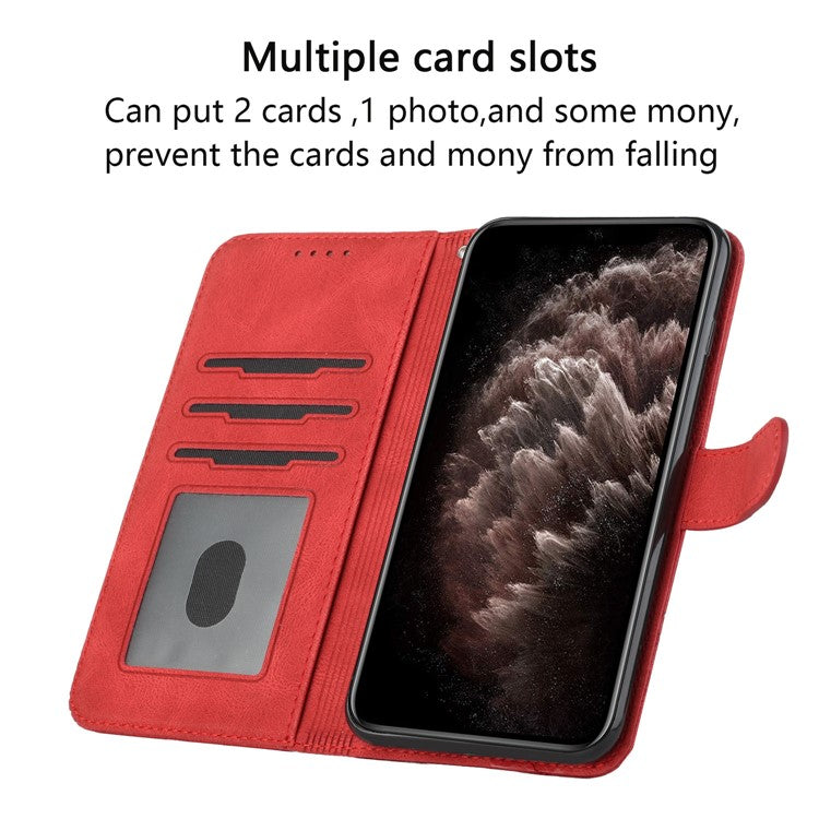 YX 0010  Leather Protective Case Compatible for Google Pixel 6 Supporting Stand Wallet Feature Shockproof Rhombus and Lines Imprinting Skin-touch Feel Phone Shell - Red