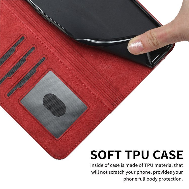 YX 0010  Leather Protective Case Compatible for Google Pixel 6 Supporting Stand Wallet Feature Shockproof Rhombus and Lines Imprinting Skin-touch Feel Phone Shell - Red