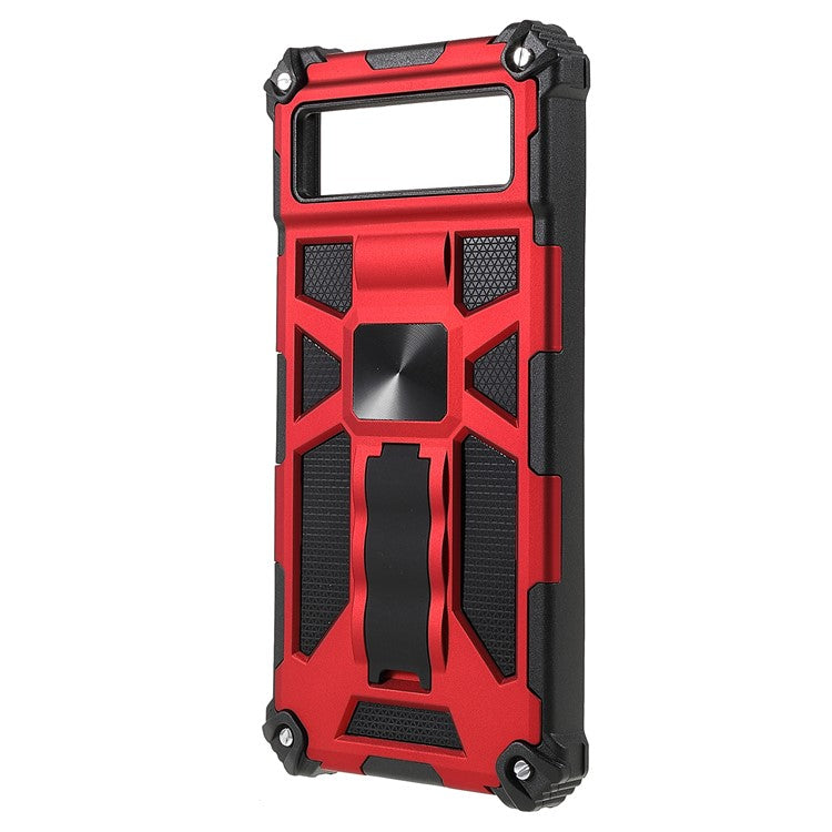 Kickstand Flexible TPU + Hard PC Shockproof Back Cover with Built-in Metal Sheet for Google Pixel 6 - Red