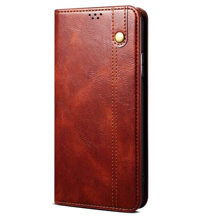 Waxy Crazy Horse Texture Shock Absorption Phone Case Well-protected PU Leather Wallet Stand Cover for Google Pixel 6a - Brown