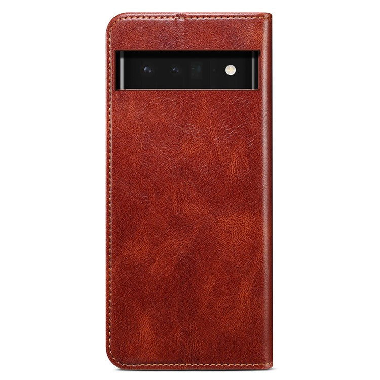 Waxy Crazy Horse Texture Shock Absorption Phone Case Well-protected PU Leather Wallet Stand Cover for Google Pixel 6a - Brown