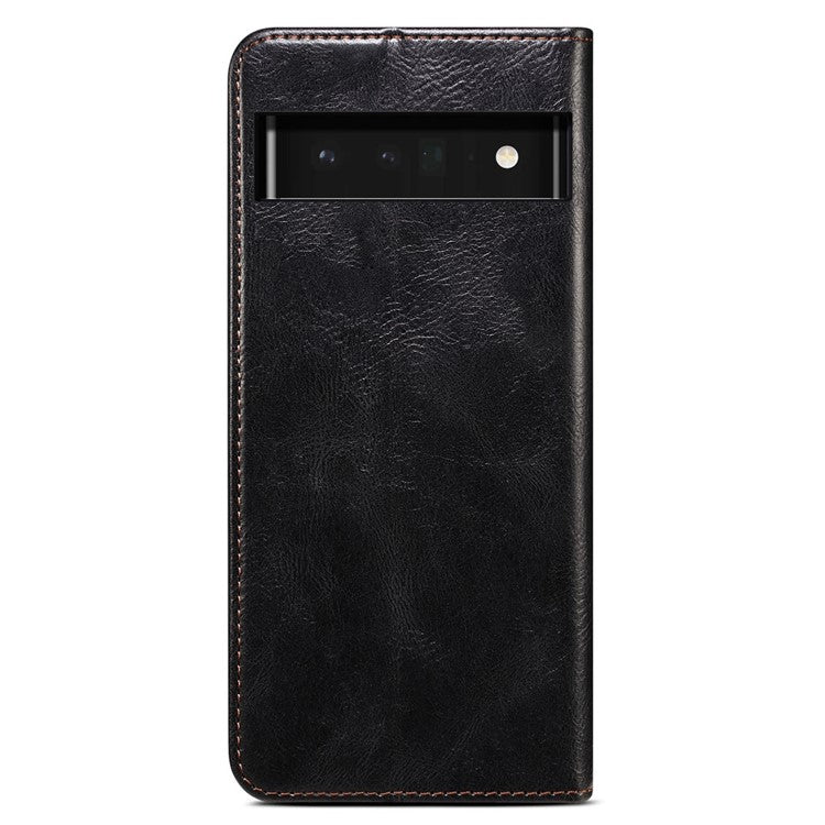 Waxy Crazy Horse Texture Shock Absorption Phone Case Well-protected PU Leather Wallet Stand Cover for Google Pixel 6a - Black