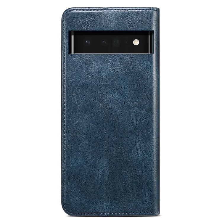 Waxy Crazy Horse Texture Shock Absorption Phone Case Well-protected PU Leather Wallet Stand Cover for Google Pixel 6a - Blue