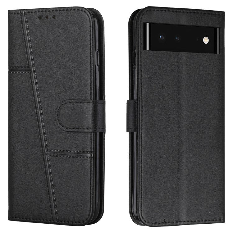 PU Leather Cover All-round Protection Magnetic Closure Stand Wallet Splicing Phone Case for Google Pixel 6 - Black