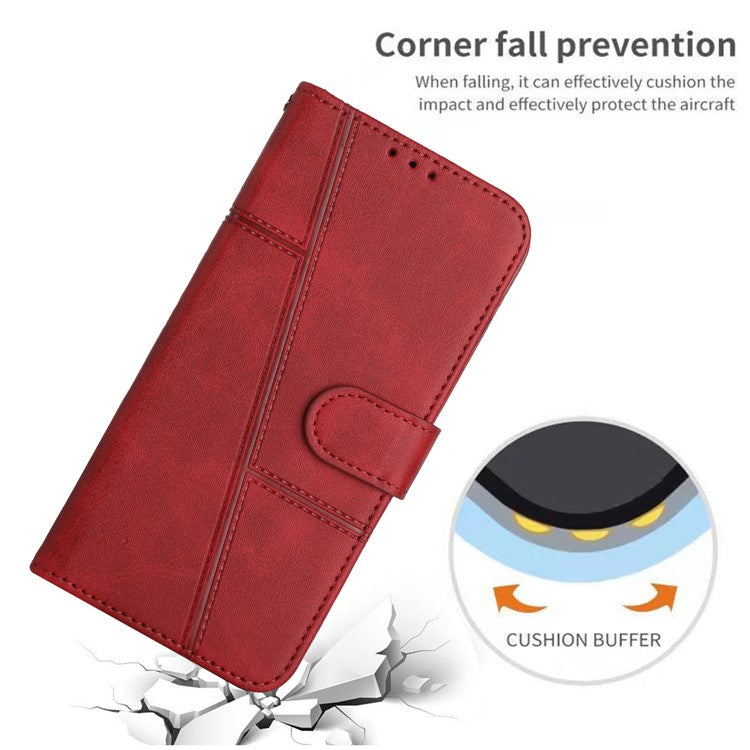 PU Leather Cover All-round Protection Magnetic Closure Stand Wallet Splicing Phone Case for Google Pixel 6 - Red