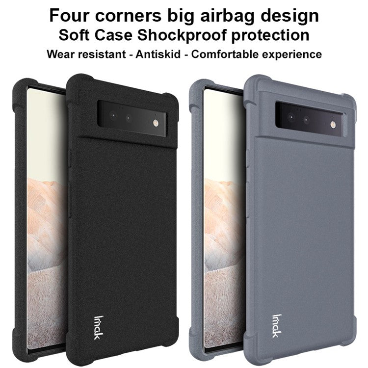 IMAK Matte Finish Four Corner Airbags Anti-shock Soft TPU Phone Case Cover with Screen Protector for Google Pixel 6 - Matte Grey