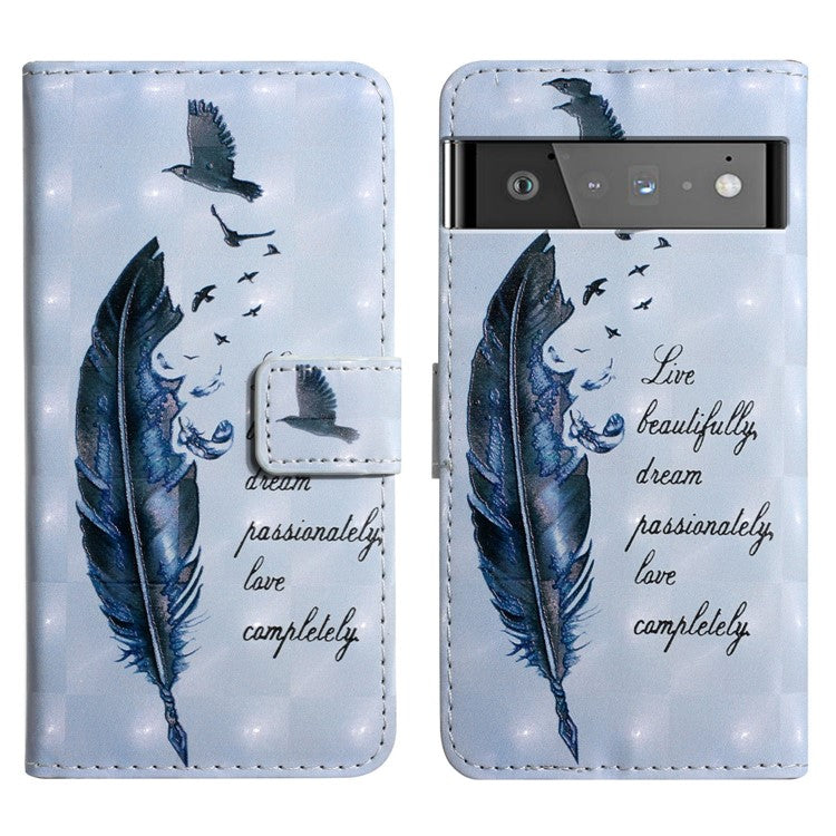 Pattern Printing Light Spot Decor Foldable Stand PU Leather Phone Case Cover with Wallet for Google Pixel 6 Pro - Feather of Wild Goose