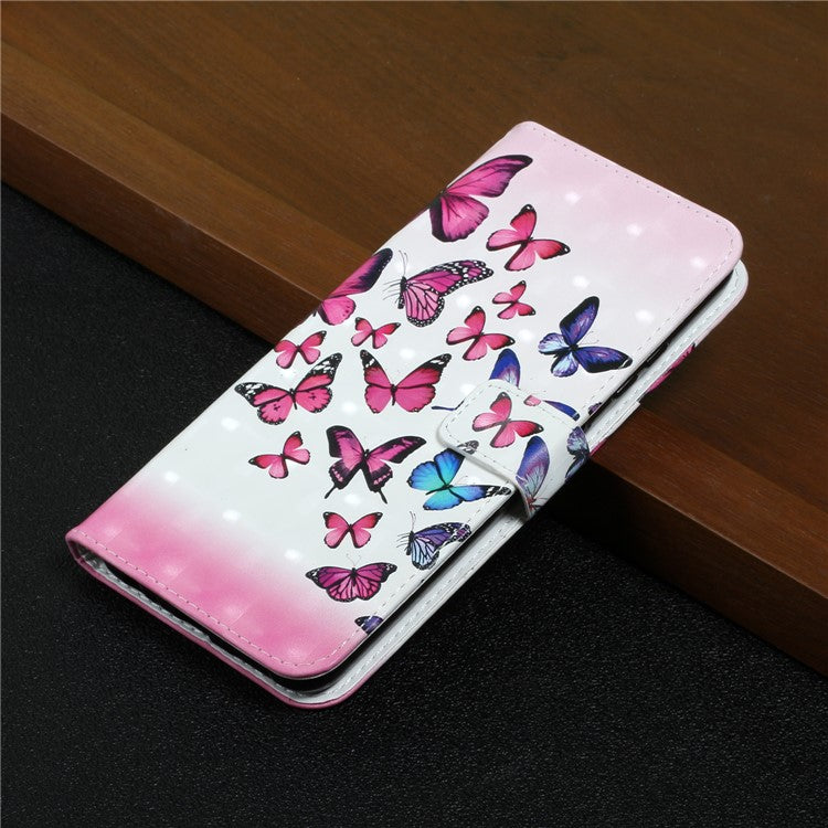 Pattern Printing Light Spot Decor Foldable Stand PU Leather Phone Case Cover with Wallet for Google Pixel 6 Pro - Pink Blue Butterfly