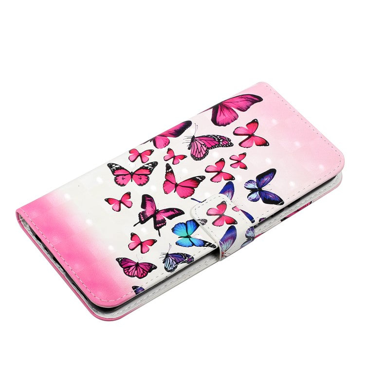 Pattern Printing Light Spot Decor Foldable Stand PU Leather Phone Case Cover with Wallet for Google Pixel 6 Pro - Pink Blue Butterfly