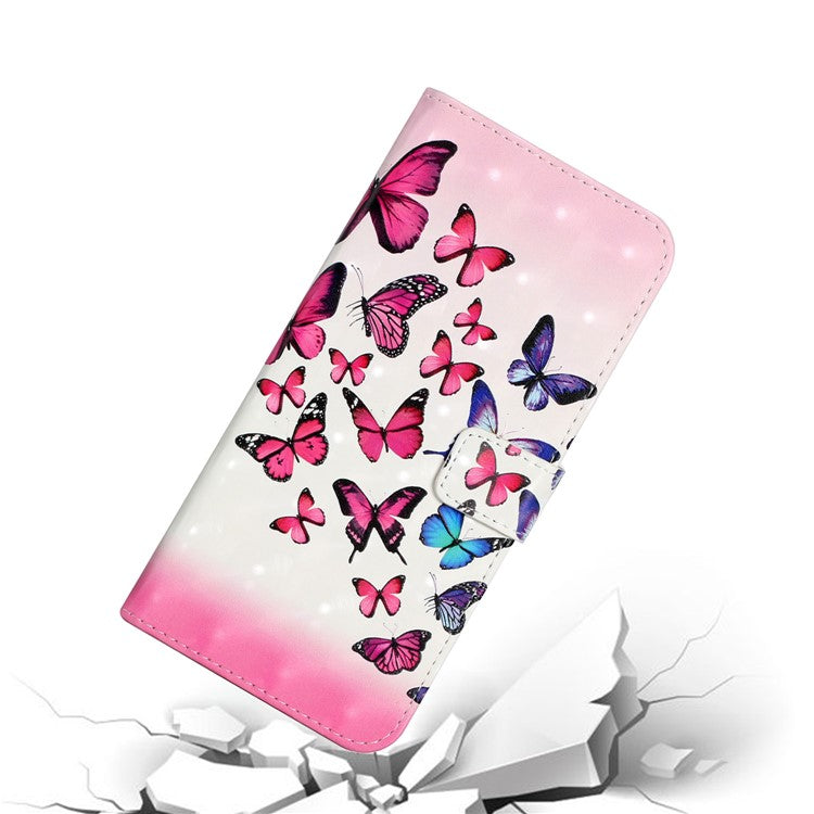 Pattern Printing Light Spot Decor Foldable Stand PU Leather Phone Case Cover with Wallet for Google Pixel 6 Pro - Pink Blue Butterfly