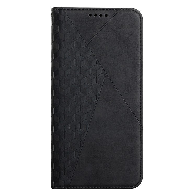 Wallet Stand Design Skin-touch Rhombus Pattern TPU Inner Case Strong Magnetic Auto-absorbed Closure Leather Phone Cover for Google Pixel 6 Pro - Black