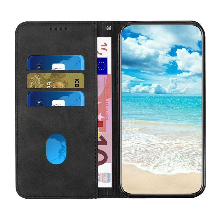 Wallet Stand Design Skin-touch Rhombus Pattern TPU Inner Case Strong Magnetic Auto-absorbed Closure Leather Phone Cover for Google Pixel 6 Pro - Black