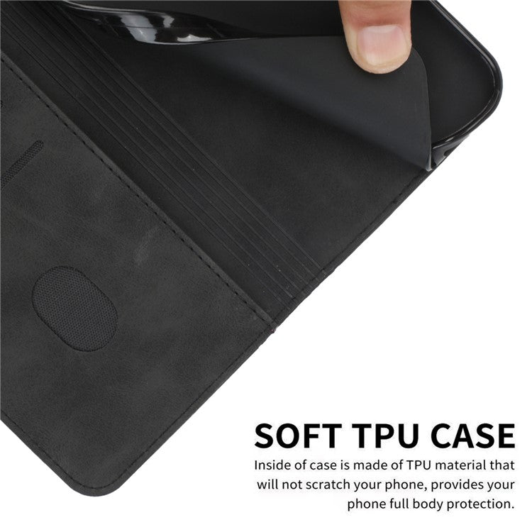 Wallet Stand Design Skin-touch Rhombus Pattern TPU Inner Case Strong Magnetic Auto-absorbed Closure Leather Phone Cover for Google Pixel 6 Pro - Black