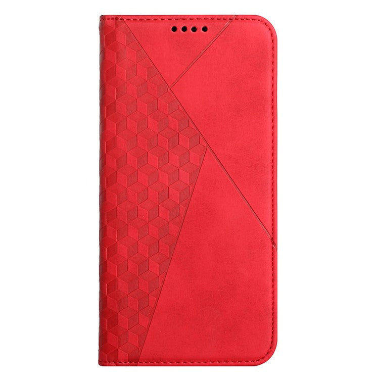 Wallet Stand Design Skin-touch Rhombus Pattern TPU Inner Case Strong Magnetic Auto-absorbed Closure Leather Phone Cover for Google Pixel 6 Pro - Red