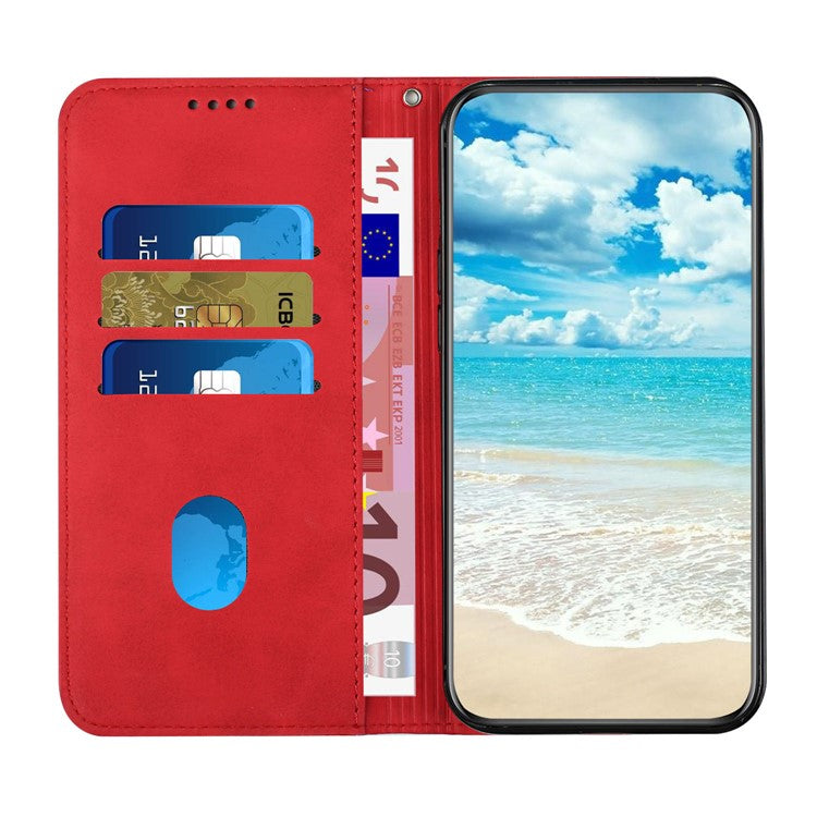 Wallet Stand Design Skin-touch Rhombus Pattern TPU Inner Case Strong Magnetic Auto-absorbed Closure Leather Phone Cover for Google Pixel 6 Pro - Red