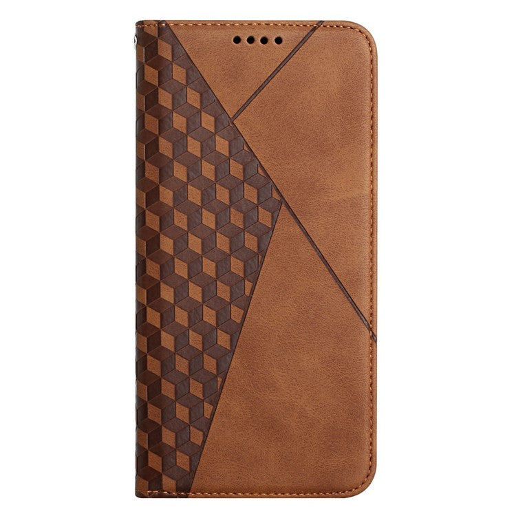 Skin-touch Rhombus Pattern Wallet Stand Design Anti-scratch Strong Magnetic Auto-absorbed Closure Leather Phone Case for Google Pixel 6 - Brown