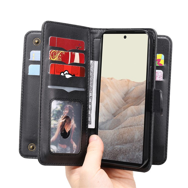 For Google Pixel 6 KT Multi-functional Series-1 PU Leather 10 Card Slots Holder Flip Cover Stand Magnetic Wallet Phone Case - Black