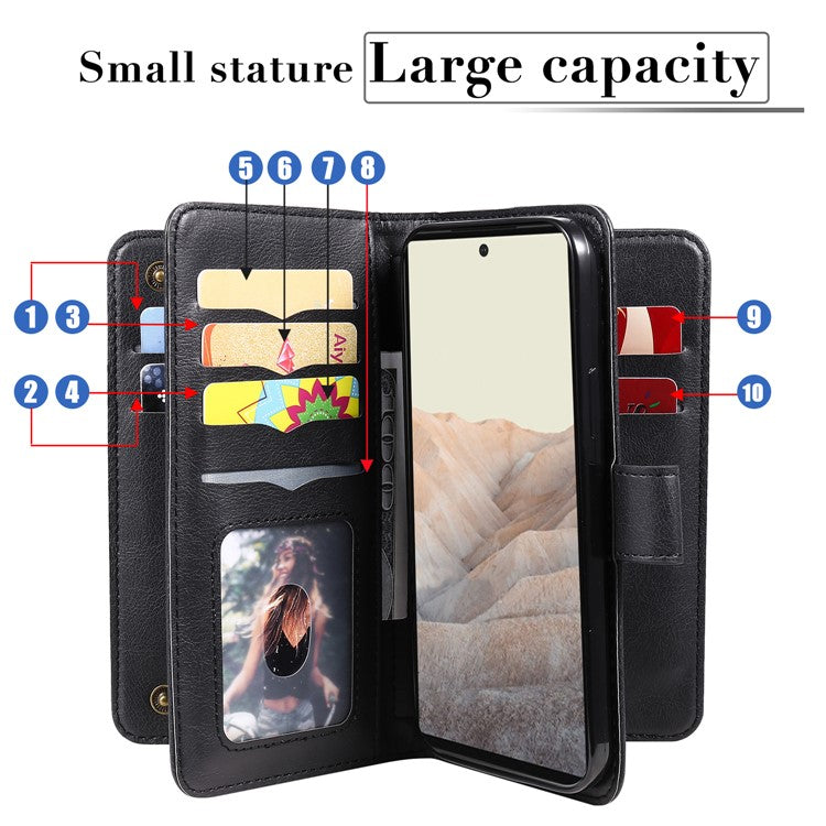 For Google Pixel 6 KT Multi-functional Series-1 PU Leather 10 Card Slots Holder Flip Cover Stand Magnetic Wallet Phone Case - Black