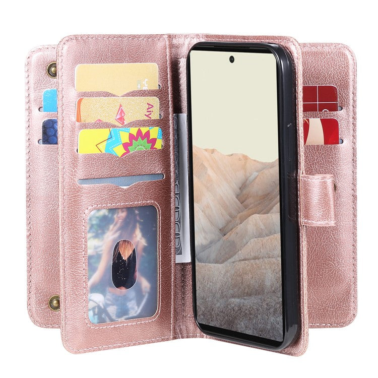 For Google Pixel 6 KT Multi-functional Series-1 PU Leather 10 Card Slots Holder Flip Cover Stand Magnetic Wallet Phone Case - Rose Gold