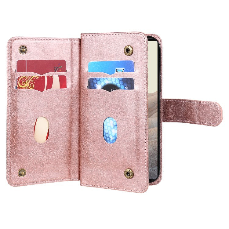 For Google Pixel 6 KT Multi-functional Series-1 PU Leather 10 Card Slots Holder Flip Cover Stand Magnetic Wallet Phone Case - Rose Gold