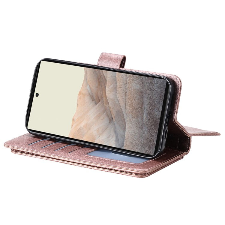 For Google Pixel 6 KT Multi-functional Series-1 PU Leather 10 Card Slots Holder Flip Cover Stand Magnetic Wallet Phone Case - Rose Gold