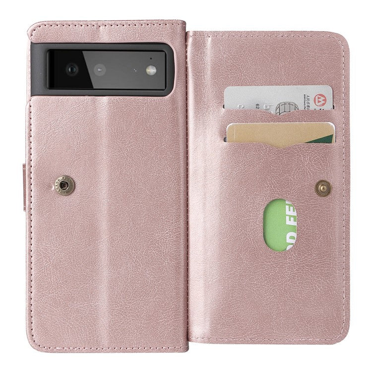 For Google Pixel 6 KT Multi-functional Series-1 PU Leather 10 Card Slots Holder Flip Cover Stand Magnetic Wallet Phone Case - Rose Gold