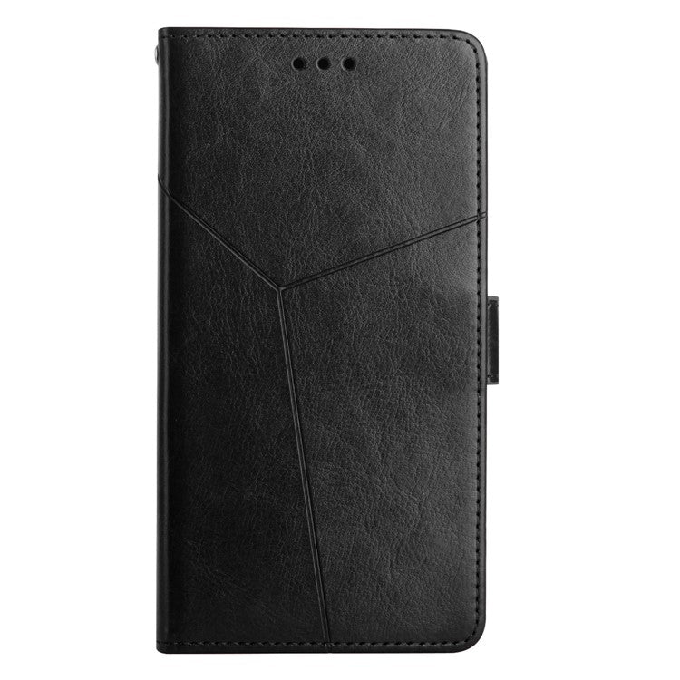 For Google Pixel 6a Y-shaped Lines Imprinted Handy Strap Magnetic PU Leather Stand Flip Wallet Phone Cover - Black