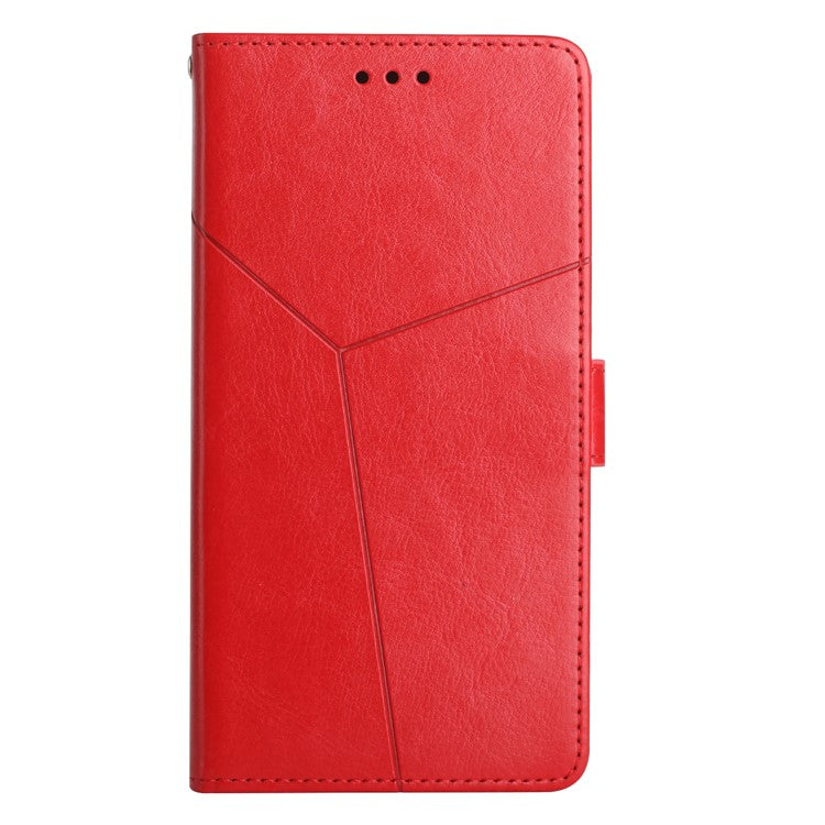 For Google Pixel 6a Y-shaped Lines Imprinted Handy Strap Magnetic PU Leather Stand Flip Wallet Phone Cover - Red