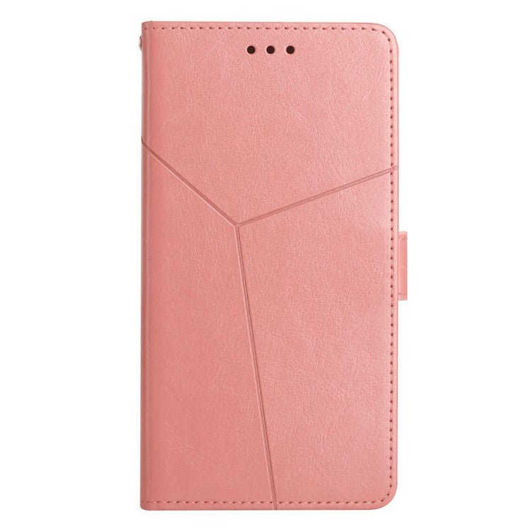 For Google Pixel 6a Y-shaped Lines Imprinted Handy Strap Magnetic PU Leather Stand Flip Wallet Phone Cover - Pink