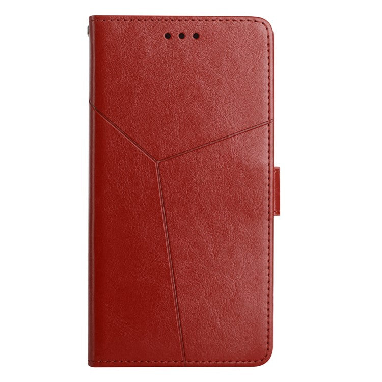 For Google Pixel 6a Y-shaped Lines Imprinted Handy Strap Magnetic PU Leather Stand Flip Wallet Phone Cover - Wine Red