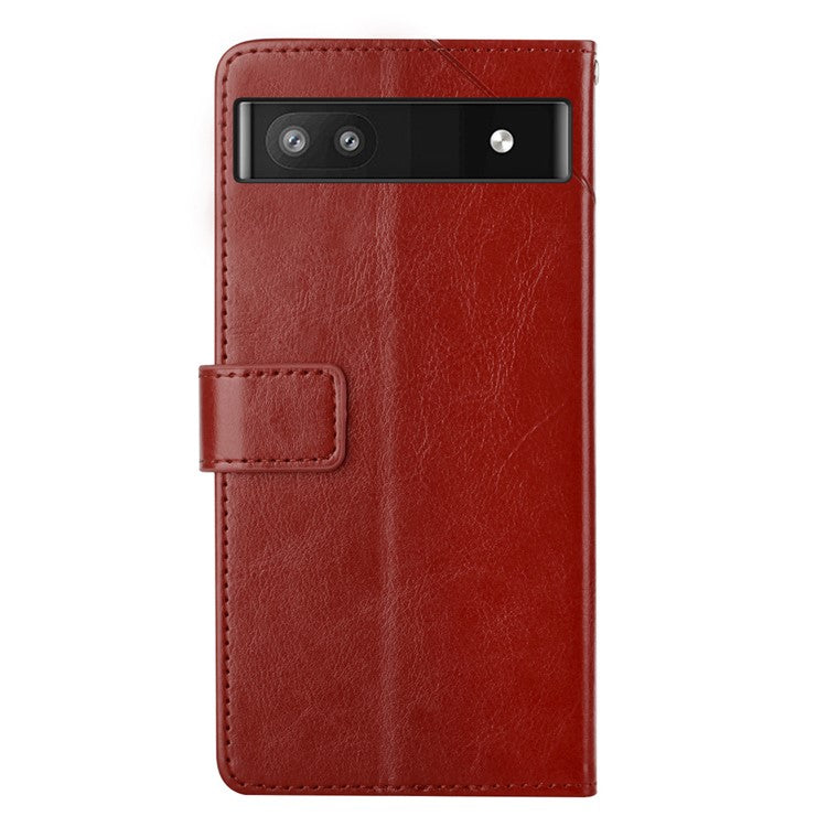 For Google Pixel 6a Y-shaped Lines Imprinted Handy Strap Magnetic PU Leather Stand Flip Wallet Phone Cover - Wine Red