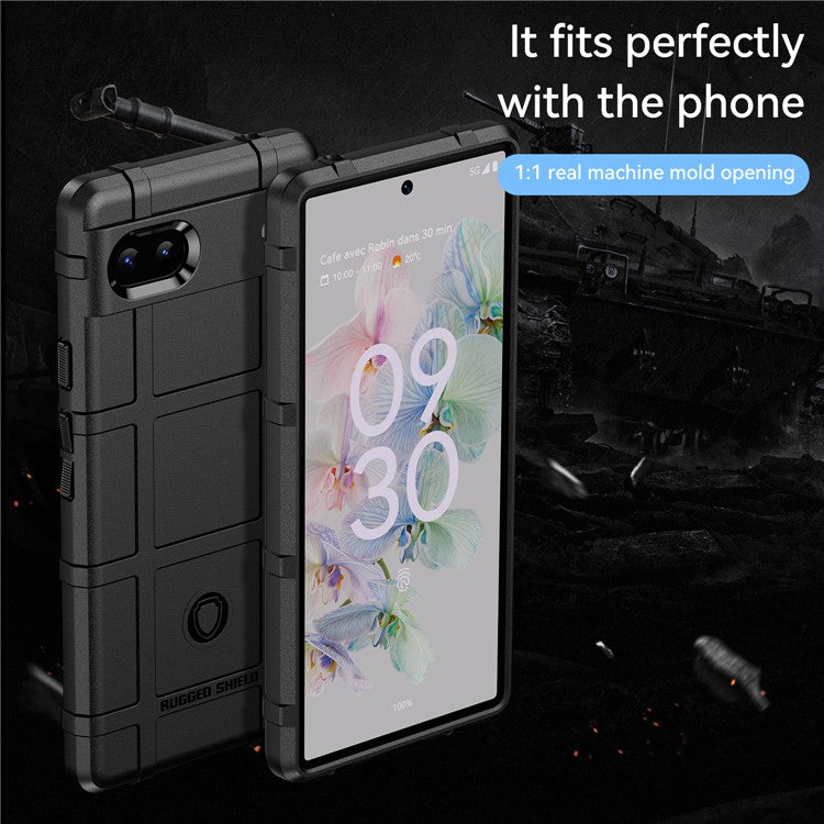 Rugged Square Grid Design Thickened Soft TPU Explosion Protection Anti-Drop Cover for Google Pixel 6a - Black