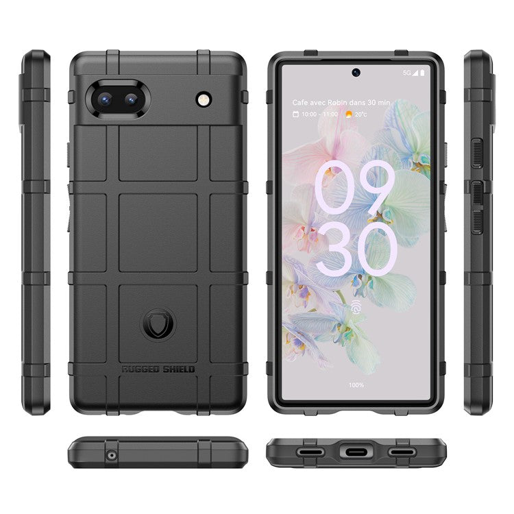 Rugged Square Grid Design Thickened Soft TPU Explosion Protection Anti-Drop Cover for Google Pixel 6a - Black