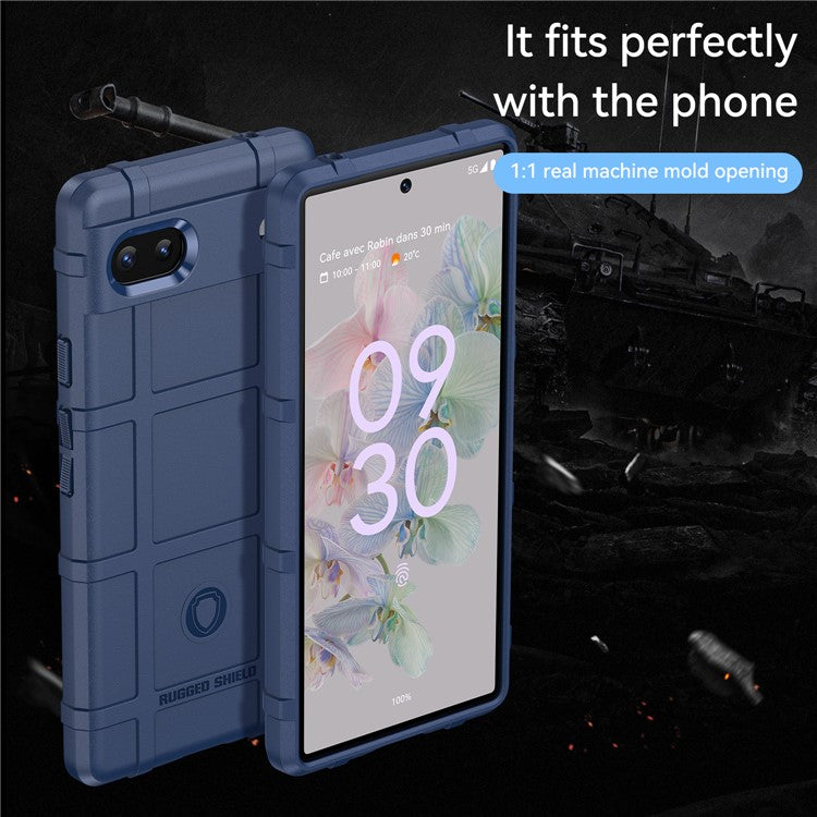 Rugged Square Grid Design Thickened Soft TPU Explosion Protection Anti-Drop Cover for Google Pixel 6a - Blue