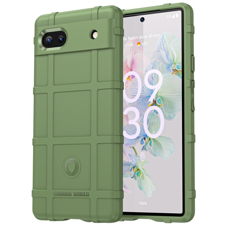 Rugged Square Grid Design Thickened Soft TPU Explosion Protection Anti-Drop Cover for Google Pixel 6a - Green