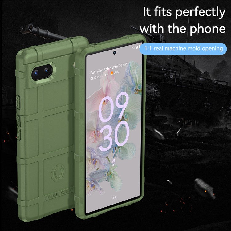 Rugged Square Grid Design Thickened Soft TPU Explosion Protection Anti-Drop Cover for Google Pixel 6a - Green