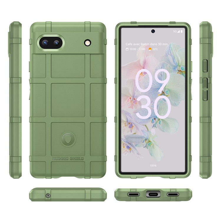 Rugged Square Grid Design Thickened Soft TPU Explosion Protection Anti-Drop Cover for Google Pixel 6a - Green