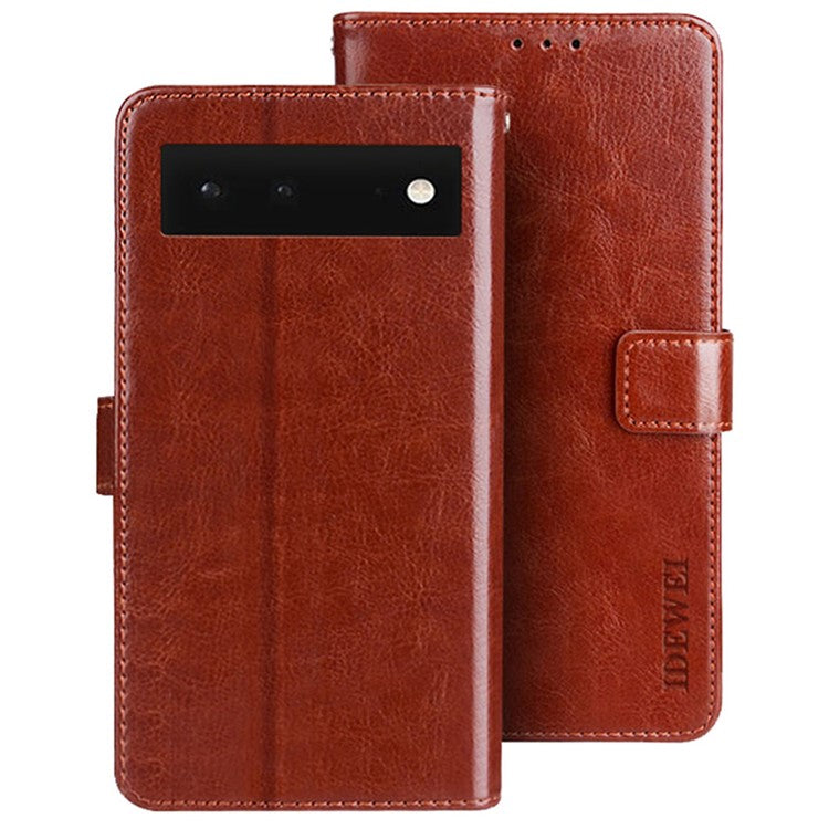 IDEWEI Shockproof Phone Bag Case PU Leather + TPU Case All-round Protection Stand Wallet Phone Cover for Google Pixel 6 - Brown