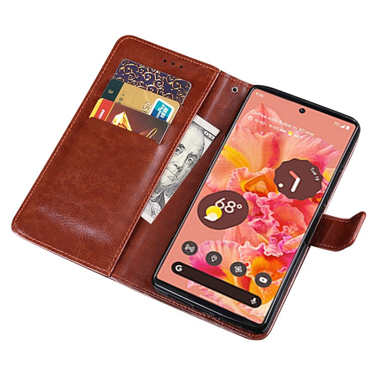 IDEWEI Shockproof Phone Bag Case PU Leather + TPU Case All-round Protection Stand Wallet Phone Cover for Google Pixel 6 - Brown