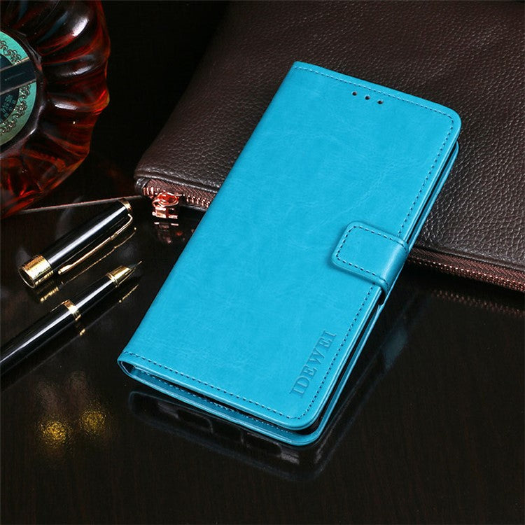 IDEWEI Shockproof Phone Bag Case PU Leather + TPU Case All-round Protection Stand Wallet Phone Cover for Google Pixel 6 - Sky Blue