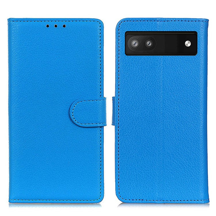 Litchi Texture PU Leather Case Hands-free Stand Design Phone Wallet Cover for Google Pixel 6a - Blue