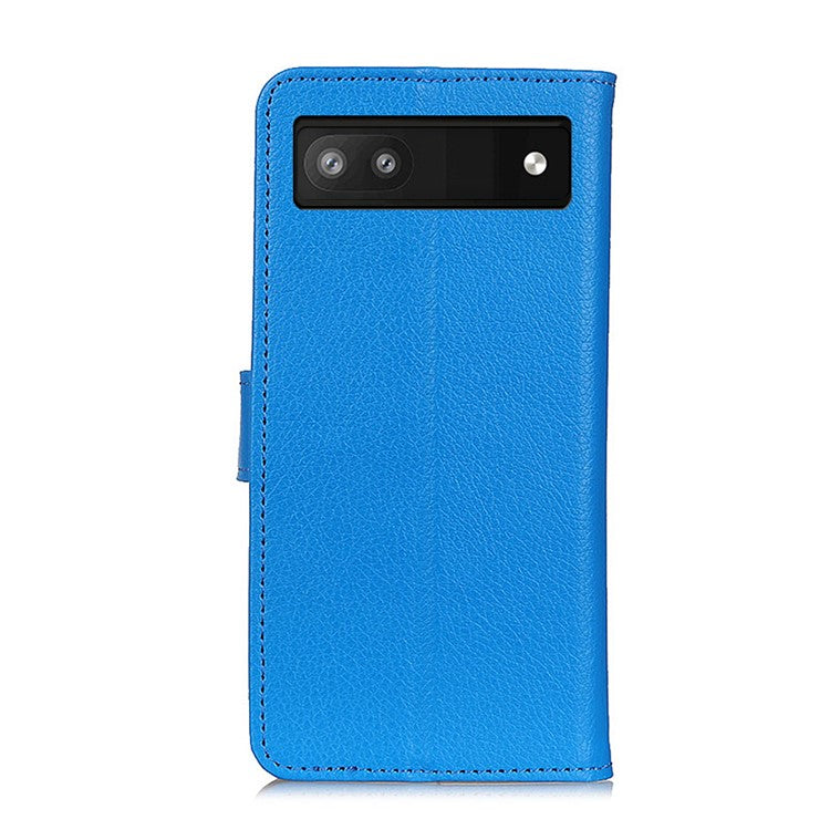 Litchi Texture PU Leather Case Hands-free Stand Design Phone Wallet Cover for Google Pixel 6a - Blue