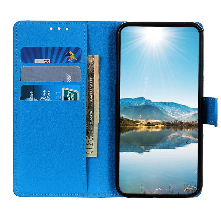 Litchi Texture PU Leather Case Hands-free Stand Design Phone Wallet Cover for Google Pixel 6a - Blue