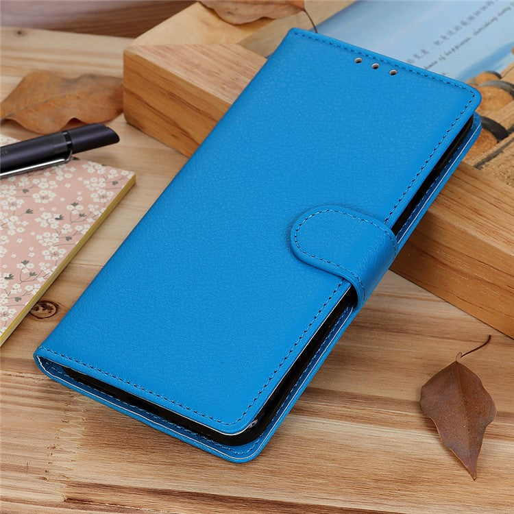 Litchi Texture PU Leather Case Hands-free Stand Design Phone Wallet Cover for Google Pixel 6a - Blue