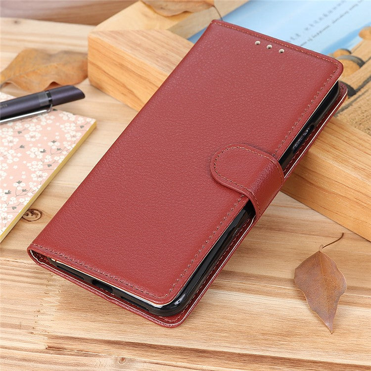 Litchi Texture PU Leather Case Hands-free Stand Design Phone Wallet Cover for Google Pixel 6a - Brown