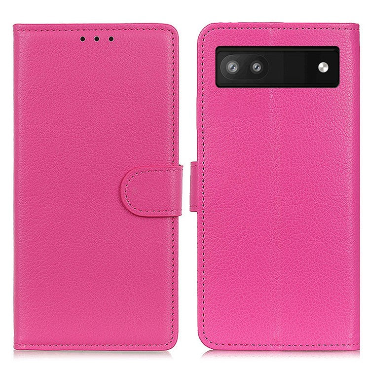 Litchi Texture PU Leather Case Hands-free Stand Design Phone Wallet Cover for Google Pixel 6a - Rose