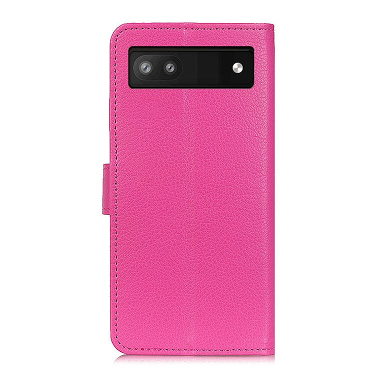 Litchi Texture PU Leather Case Hands-free Stand Design Phone Wallet Cover for Google Pixel 6a - Rose