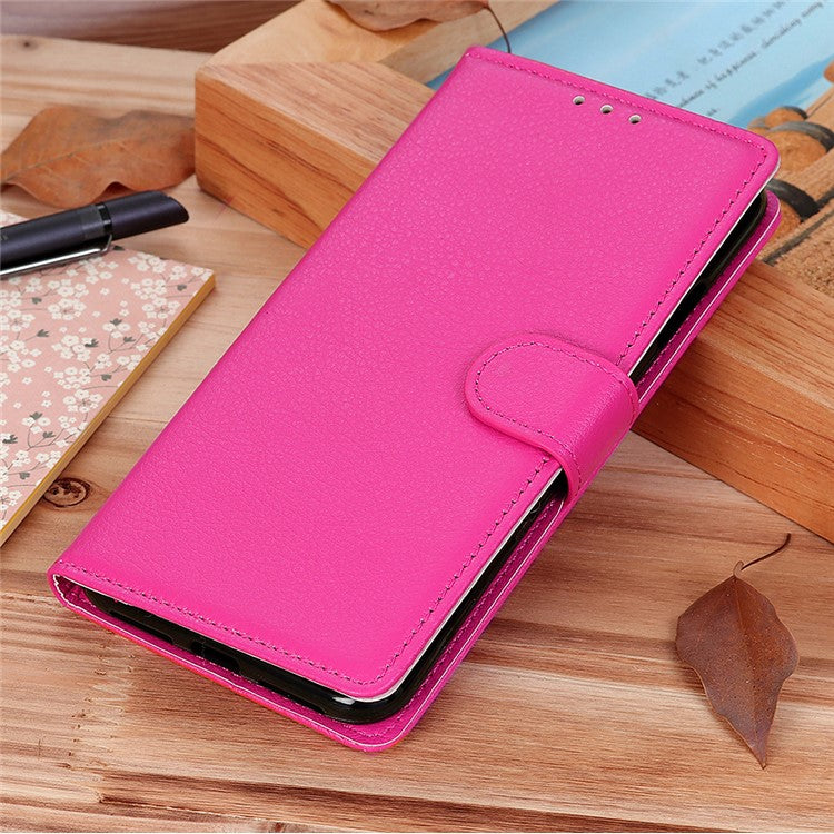 Litchi Texture PU Leather Case Hands-free Stand Design Phone Wallet Cover for Google Pixel 6a - Rose