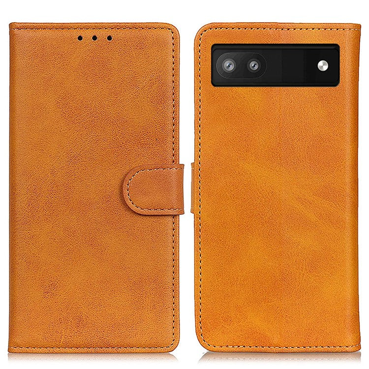 Textured PU Leather Phone Cover with Stand Wallet Feature for Google Pixel 6a - Brown